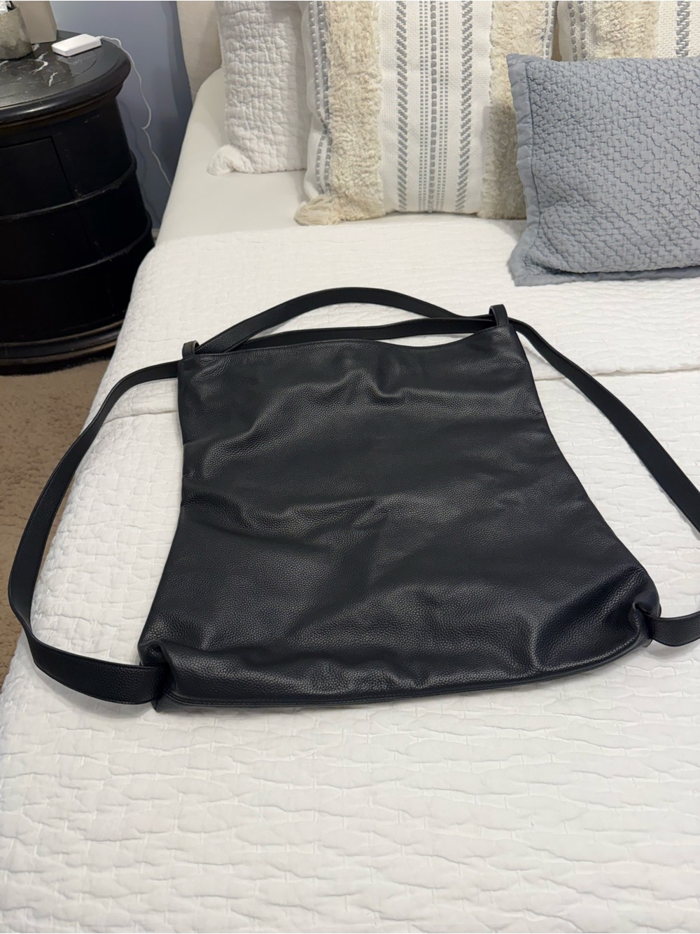 Vellatini Minimalist Black Leather Large Backpack Tote